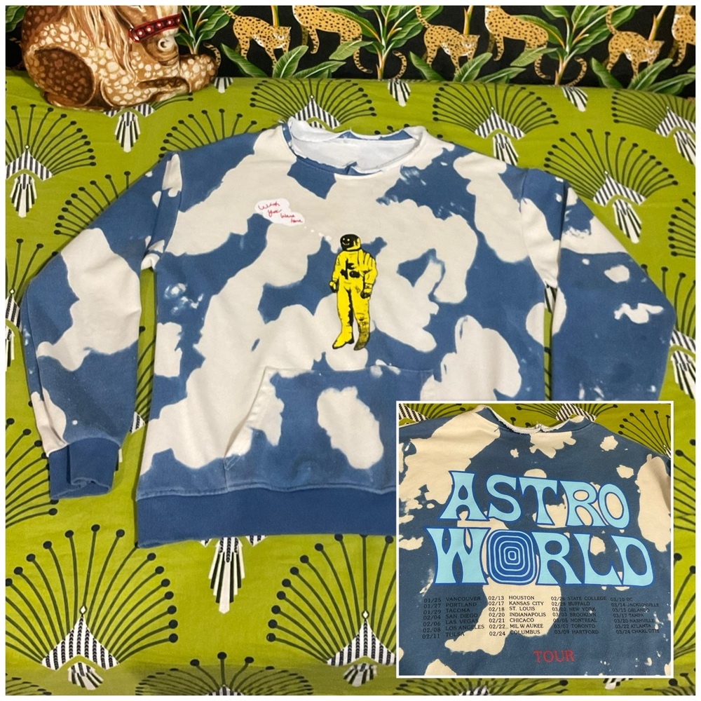 Travis Scott Astro World Tour Sweatshirt Hoodie Size XL Bleached Pattern